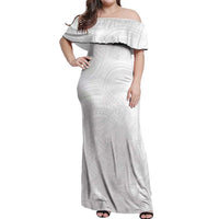 Samoan DNA Art Tattoo Off Shoulder Maxi Dress Polynesian Pattern All White LT03 Women White - Polynesian Pride