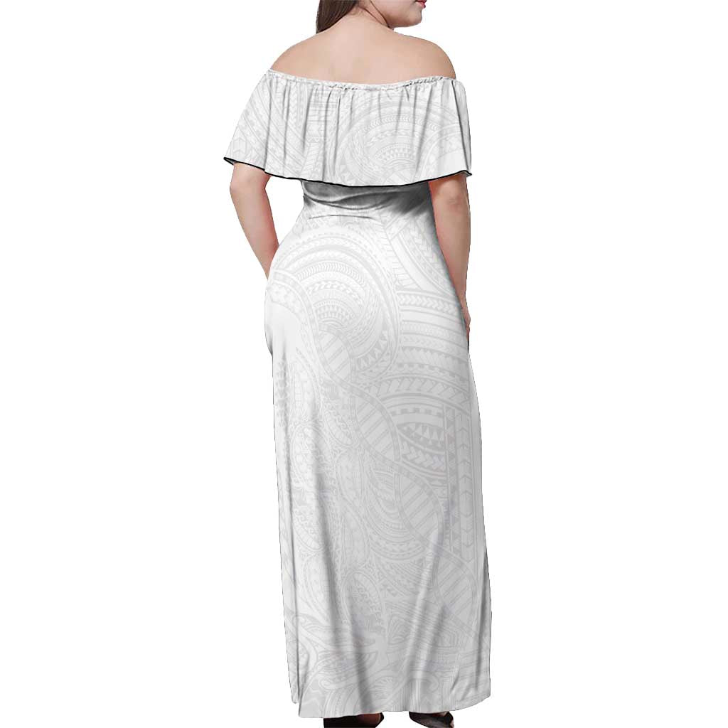 Samoan DNA Art Tattoo Off Shoulder Maxi Dress Polynesian Pattern All White LT03 - Polynesian Pride