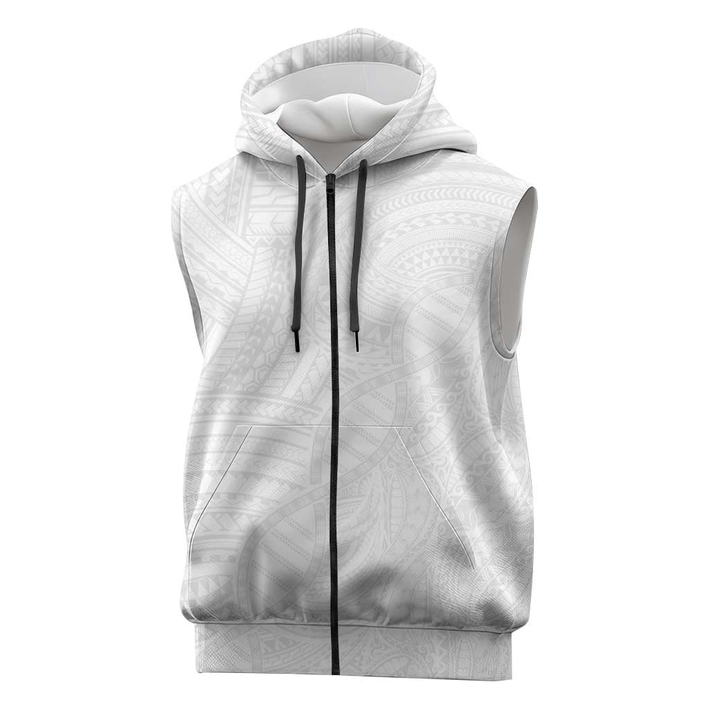 Samoan DNA Art Tattoo Sleeveless Zip Hoodie Polynesian Pattern All White LT03 White - Polynesian Pride