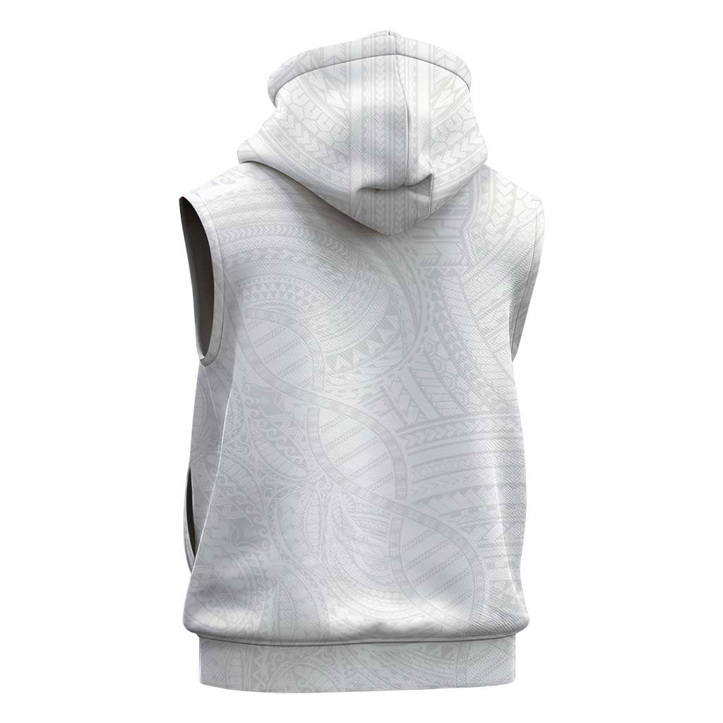 Samoan DNA Art Tattoo Sleeveless Zip Hoodie Polynesian Pattern All White LT03 - Polynesian Pride