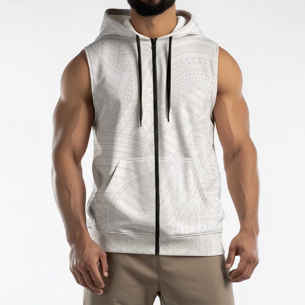 Samoan DNA Art Tattoo Sleeveless Zip Hoodie Polynesian Pattern All White LT03 - Polynesian Pride