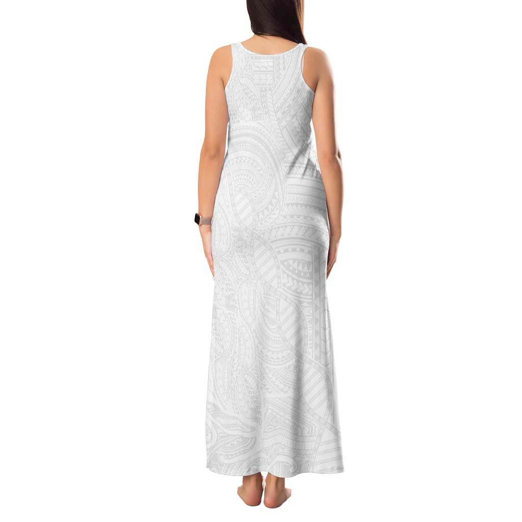Samoan DNA Art Tattoo Tank Maxi Dress Polynesian Pattern All White