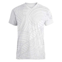 Samoan DNA Art Tattoo Women V-Neck T-Shirt Polynesian Pattern All White