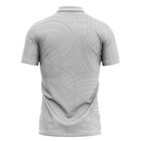 Samoan DNA Art Tattoo Zipper Polo Shirt Polynesian Pattern All White