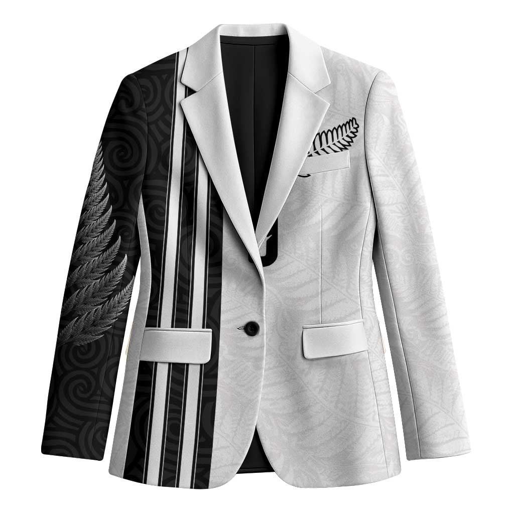 Custom New Zealand Football Blazer Silver Fern and Maori Tribal Black White Half Sporty Style LT03 Unisex Multicolor - Polynesian Pride