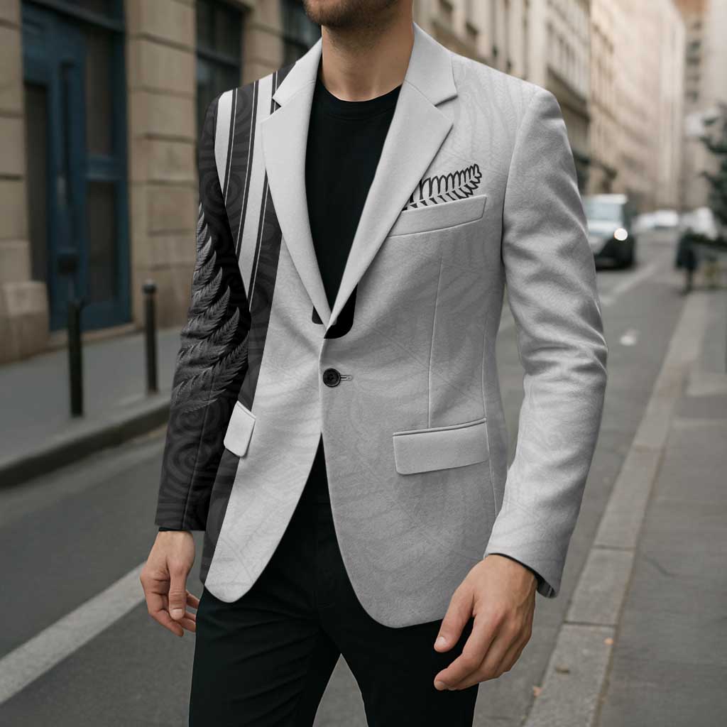 Custom New Zealand Football Blazer Silver Fern and Maori Tribal Black White Half Sporty Style LT03 - Polynesian Pride