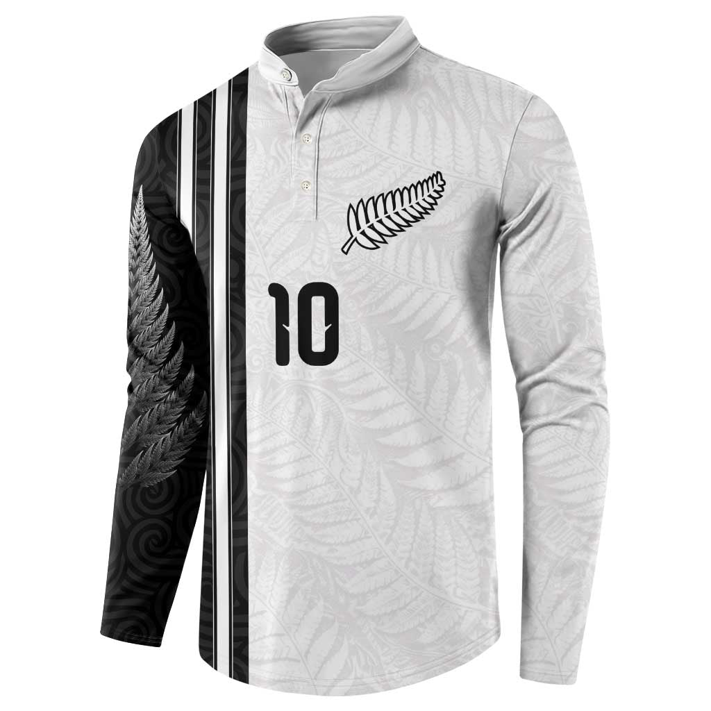 Custom New Zealand Football Button Sweatshirt Silver Fern and Maori Tribal Black White Half Sporty Style LT03 - Polynesian Pride