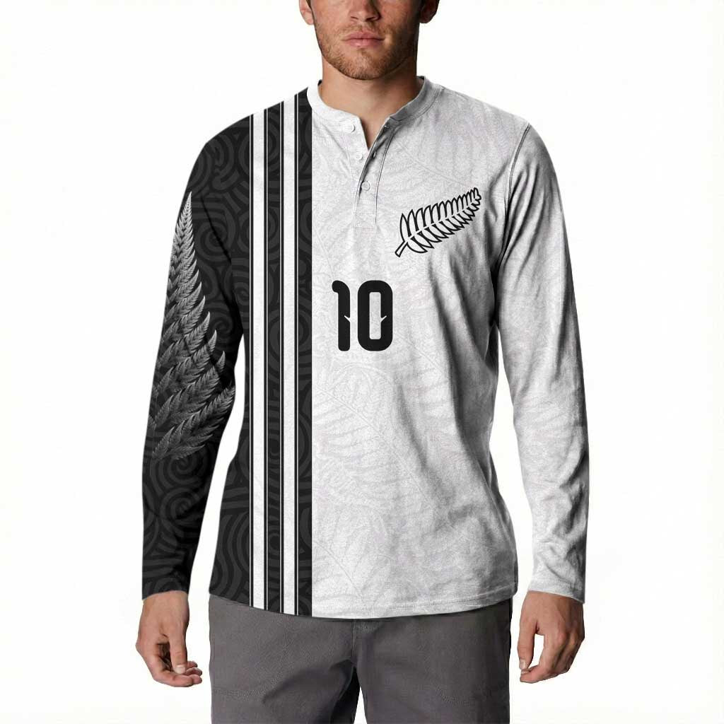 Custom New Zealand Football Button Sweatshirt Silver Fern and Maori Tribal Black White Half Sporty Style LT03 - Polynesian Pride