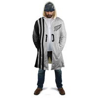 Custom New Zealand Football Cloak Silver Fern and Maori Tribal Black White Half Sporty Style LT03 - Polynesian Pride