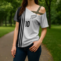 Custom New Zealand Football Cross Shoulder Shirt Silver Fern and Maori Tribal Black White Half Sporty Style LT03 - Polynesian Pride
