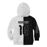 Custom New Zealand Football Kid Hoodie Silver Fern and Maori Tribal Black White Half Sporty Style LT03 - Polynesian Pride
