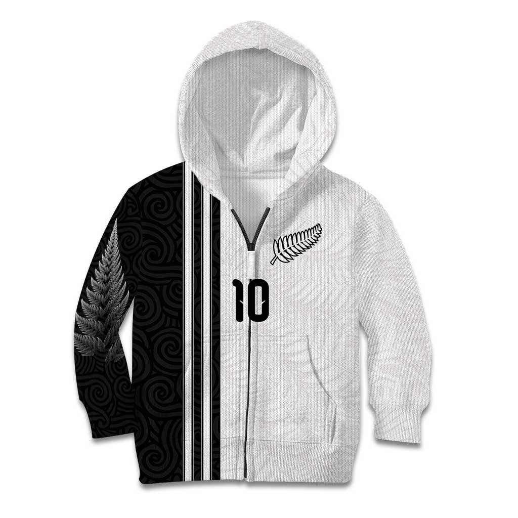 Custom New Zealand Football Kid Hoodie Silver Fern and Maori Tribal Black White Half Sporty Style LT03 Zip Hoodie Multicolor - Polynesian Pride