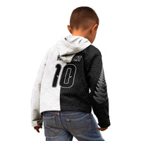 Custom New Zealand Football Kid Hoodie Silver Fern and Maori Tribal Black White Half Sporty Style LT03 - Polynesian Pride