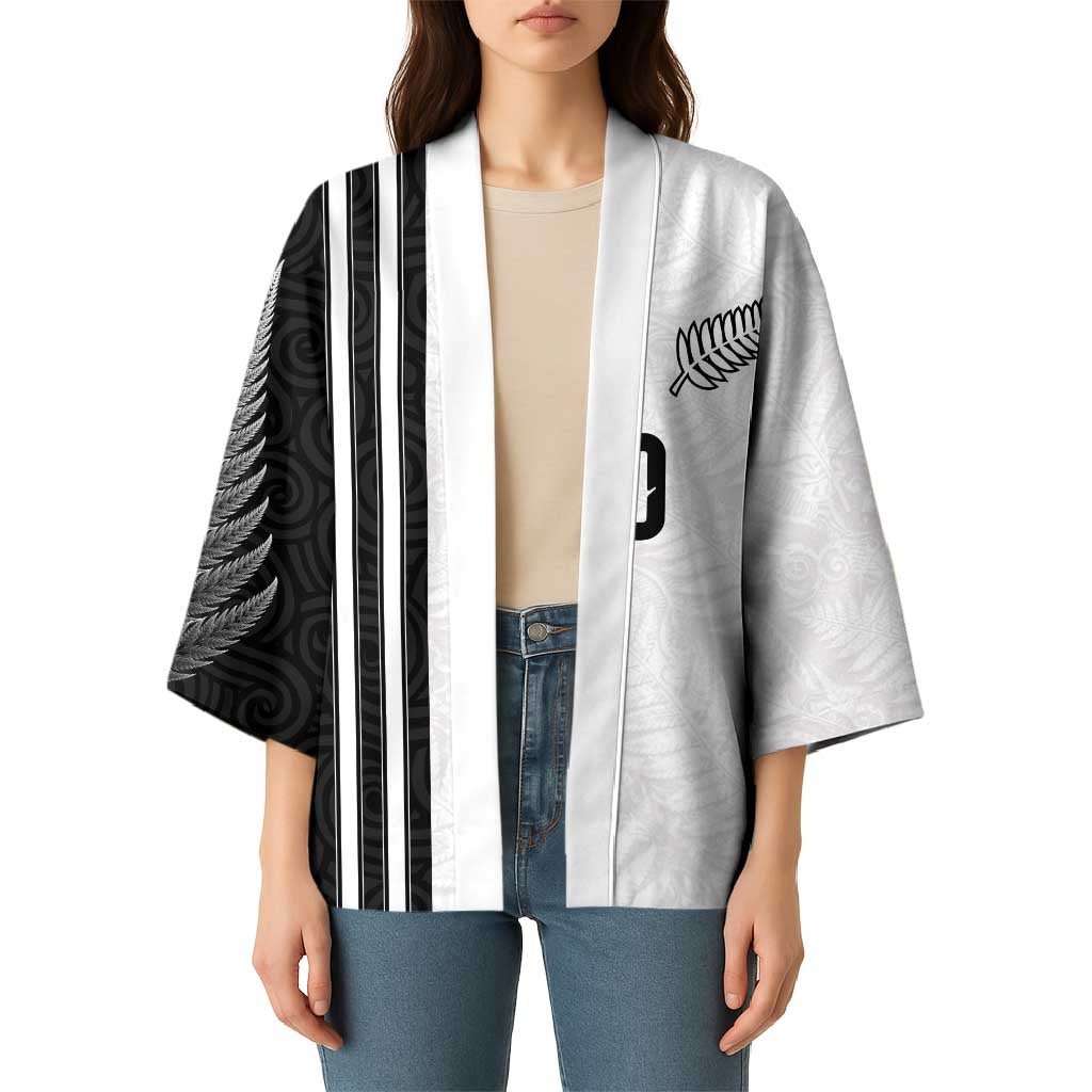 Custom New Zealand Football Kimono Silver Fern and Maori Tribal Black White Half Sporty Style LT03 - Polynesian Pride