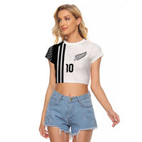 Custom New Zealand Football Raglan Cropped T Shirt Silver Fern and Maori Tribal Black White Half Sporty Style LT03 Female Multicolor - Polynesian Pride