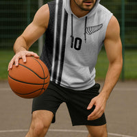 Custom New Zealand Football Sleeveless Hoodie Silver Fern and Maori Tribal Black White Half Sporty Style LT03 - Polynesian Pride