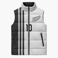 Custom New Zealand Football Sleeveless Puffer Jacket Silver Fern and Maori Tribal Black White Half Sporty Style LT03 Unisex Multicolor - Polynesian Pride