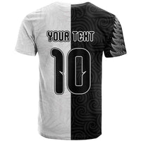Custom New Zealand Football T Shirt Silver Fern and Maori Tribal Black White Half Sporty Style LT03 - Polynesian Pride