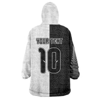 Custom New Zealand Football Wearable Blanket Hoodie Silver Fern and Maori Tribal Black White Half Sporty Style LT03 - Polynesian Pride