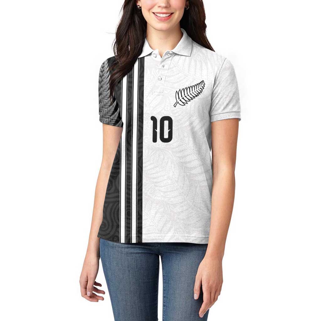 Custom New Zealand Football Women Polo Shirt Silver Fern and Maori Tribal Black White Half Sporty Style LT03 - Polynesian Pride