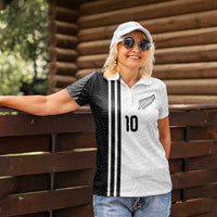 Custom New Zealand Football Women Polo Shirt Silver Fern and Maori Tribal Black White Half Sporty Style LT03 - Polynesian Pride