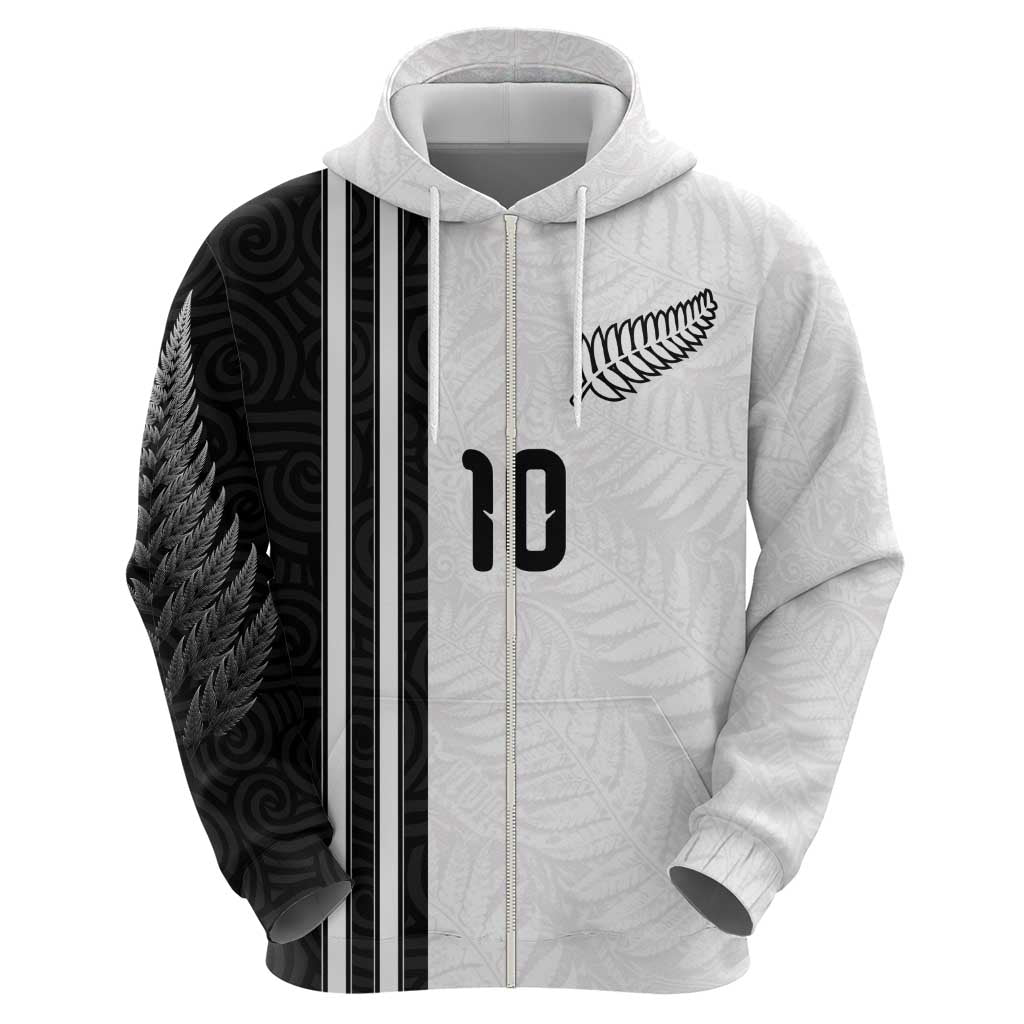 Custom New Zealand Football Zip Hoodie Silver Fern and Maori Tribal Black White Half Sporty Style LT03 - Polynesian Pride