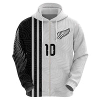 Custom New Zealand Football Zip Hoodie Silver Fern and Maori Tribal Black White Half Sporty Style LT03 - Polynesian Pride