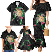 Hawaii Pikake and Maile Lei Family Matching Mermaid Dress and Hawaiian Shirt Honu Polynesian Pattern Black Color LT03 - Polynesian Pride