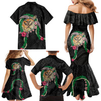 Hawaii Pikake and Maile Lei Family Matching Mermaid Dress and Hawaiian Shirt Honu Polynesian Pattern Black Color LT03 - Polynesian Pride