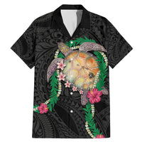 Hawaii Pikake and Maile Lei Family Matching Mermaid Dress and Hawaiian Shirt Honu Polynesian Pattern Black Color LT03 Dad's Shirt - Short Sleeve Black - Polynesian Pride