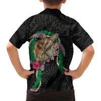 Hawaii Pikake and Maile Lei Family Matching Off Shoulder Maxi Dress and Hawaiian Shirt Honu Polynesian Pattern Black Color LT03 - Polynesian Pride