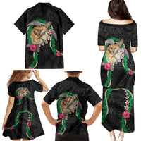 Hawaii Pikake and Maile Lei Family Matching Puletasi and Hawaiian Shirt Honu Polynesian Pattern Black Color LT03 - Polynesian Pride