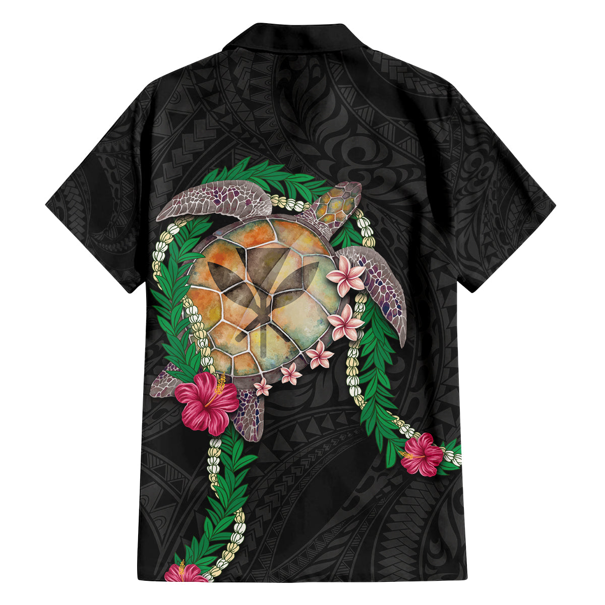 Hawaii Pikake and Maile Lei Family Matching Puletasi and Hawaiian Shirt Honu Polynesian Pattern Black Color LT03 - Polynesian Pride