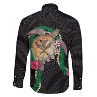 Hawaii Pikake and Maile Lei Family Matching Tank Maxi Dress and Hawaiian Shirt Honu Polynesian Pattern Black Color