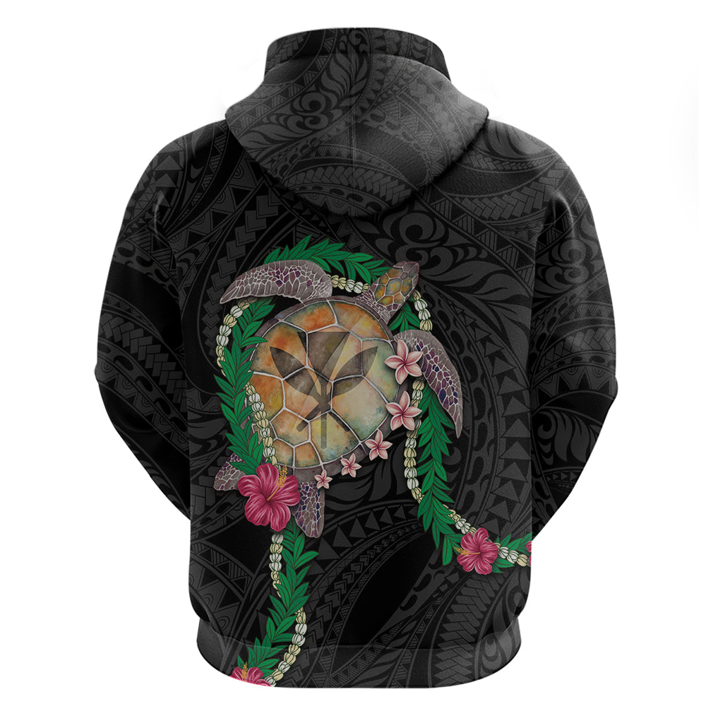 Hawaii Pikake and Maile Lei Hoodie Honu Polynesian Pattern Black Color LT03 - Polynesian Pride