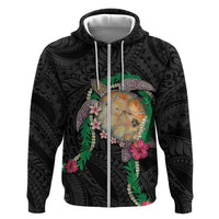 Hawaii Pikake and Maile Lei Hoodie Honu Polynesian Pattern Black Color LT03 Zip Hoodie Black - Polynesian Pride