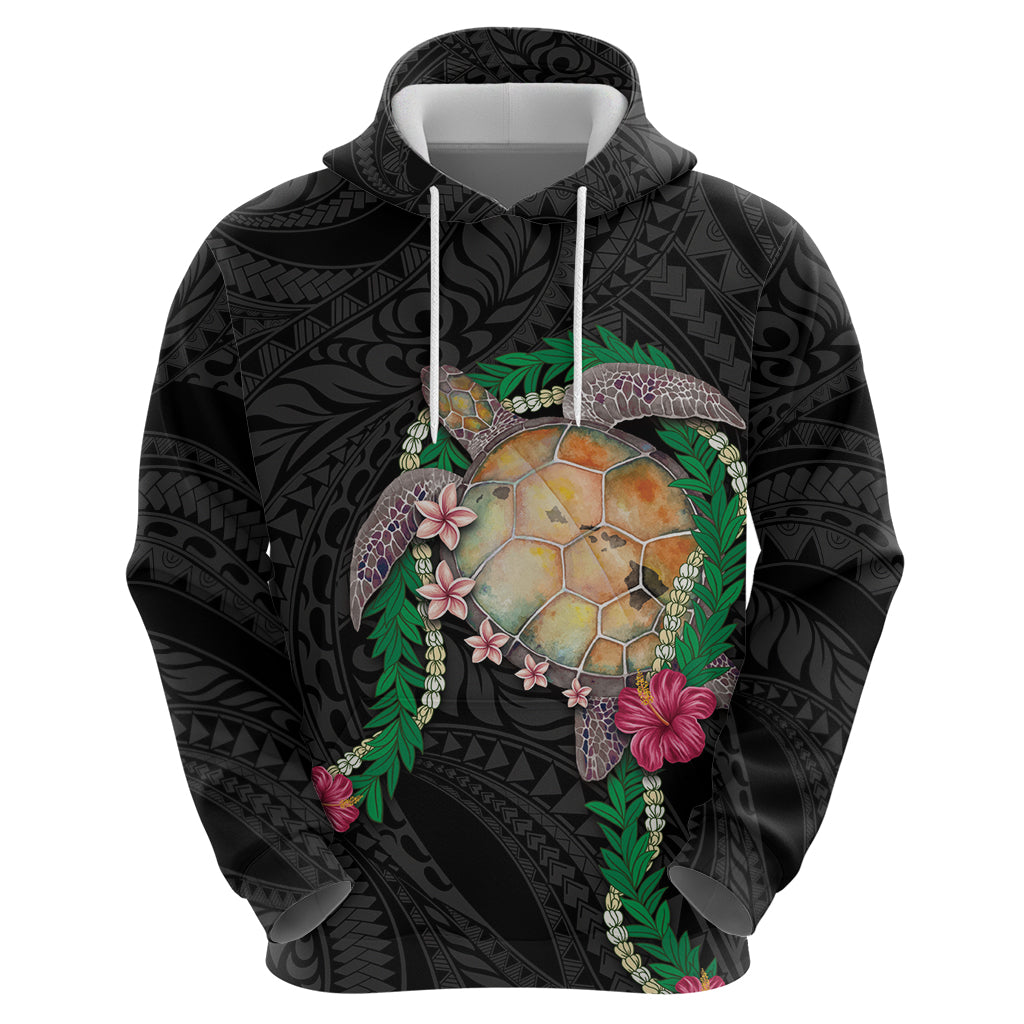 Hawaii Pikake and Maile Lei Hoodie Honu Polynesian Pattern Black Color LT03 - Polynesian Pride