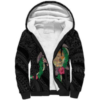 Hawaii Pikake and Maile Lei Sherpa Hoodie Honu Polynesian Pattern Black Color LT03 Unisex Black - Polynesian Pride