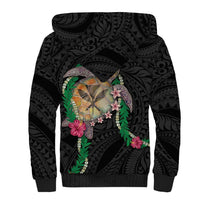 Hawaii Pikake and Maile Lei Sherpa Hoodie Honu Polynesian Pattern Black Color LT03 - Polynesian Pride