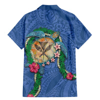 Hawaii Pikake and Maile Lei Family Matching Mermaid Dress and Hawaiian Shirt Honu Polynesian Pattern Blue Color LT03 - Polynesian Pride