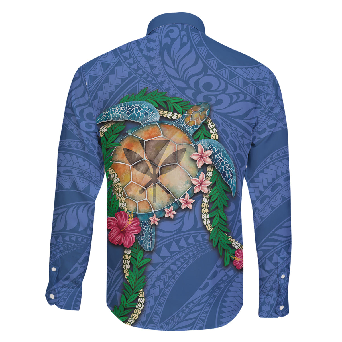 Hawaii Pikake and Maile Lei Family Matching Off Shoulder Maxi Dress and Hawaiian Shirt Honu Polynesian Pattern Blue Color LT03 - Polynesian Pride