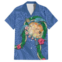 Hawaii Pikake and Maile Lei Family Matching Puletasi and Hawaiian Shirt Honu Polynesian Pattern Blue Color LT03 Dad's Shirt - Short Sleeve Blue - Polynesian Pride