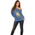 Hawaii Pikake and Maile Lei Off Shoulder Sweater Honu Polynesian Pattern Blue Color