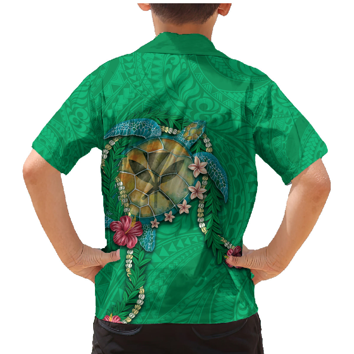 Hawaii Pikake and Maile Lei Family Matching Mermaid Dress and Hawaiian Shirt Honu Polynesian Pattern Green Color LT03 - Polynesian Pride