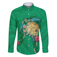 Hawaii Pikake and Maile Lei Family Matching Mermaid Dress and Hawaiian Shirt Honu Polynesian Pattern Green Color LT03 Dad's Shirt - Long Sleeve Green - Polynesian Pride