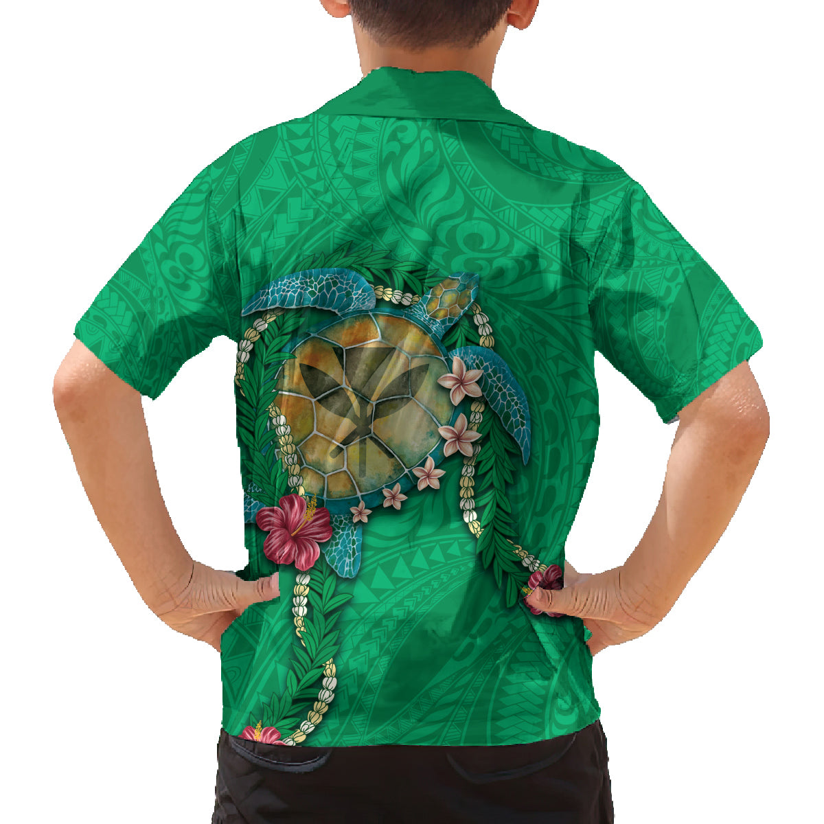 Hawaii Pikake and Maile Lei Family Matching Off Shoulder Maxi Dress and Hawaiian Shirt Honu Polynesian Pattern Green Color LT03 - Polynesian Pride