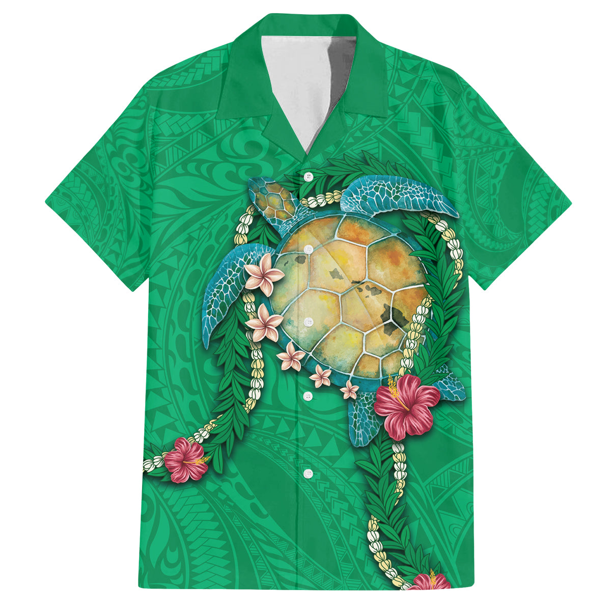 Hawaii Pikake and Maile Lei Family Matching Off Shoulder Maxi Dress and Hawaiian Shirt Honu Polynesian Pattern Green Color LT03 Dad's Shirt - Short Sleeve Green - Polynesian Pride