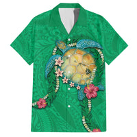 Hawaii Pikake and Maile Lei Family Matching Puletasi and Hawaiian Shirt Honu Polynesian Pattern Green Color LT03 Dad's Shirt - Short Sleeve Green - Polynesian Pride