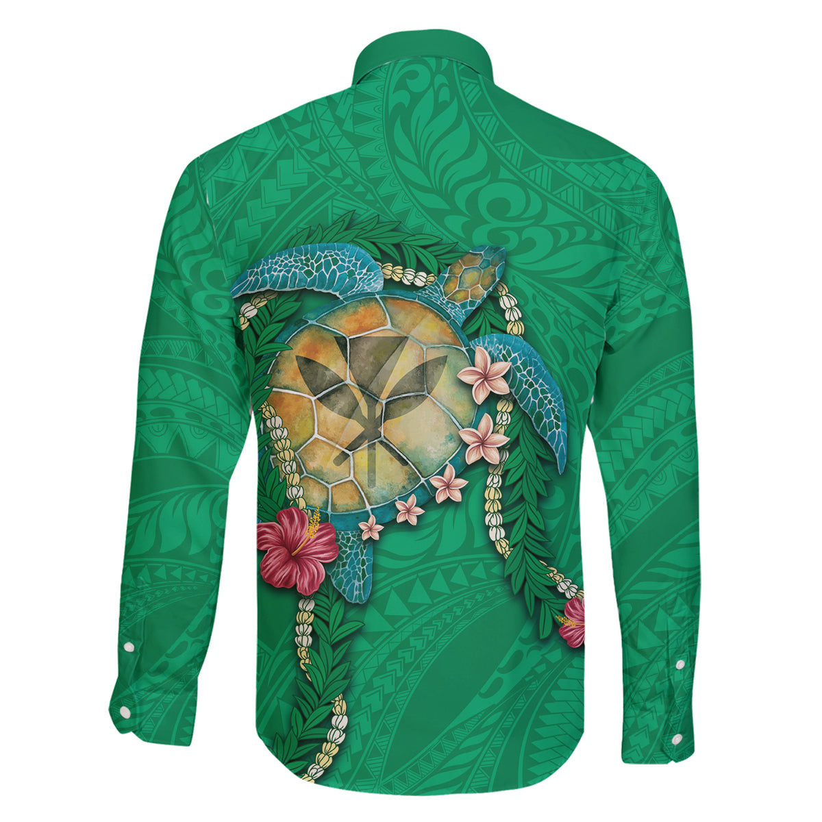Hawaii Pikake and Maile Lei Family Matching Tank Maxi Dress and Hawaiian Shirt Honu Polynesian Pattern Green Color