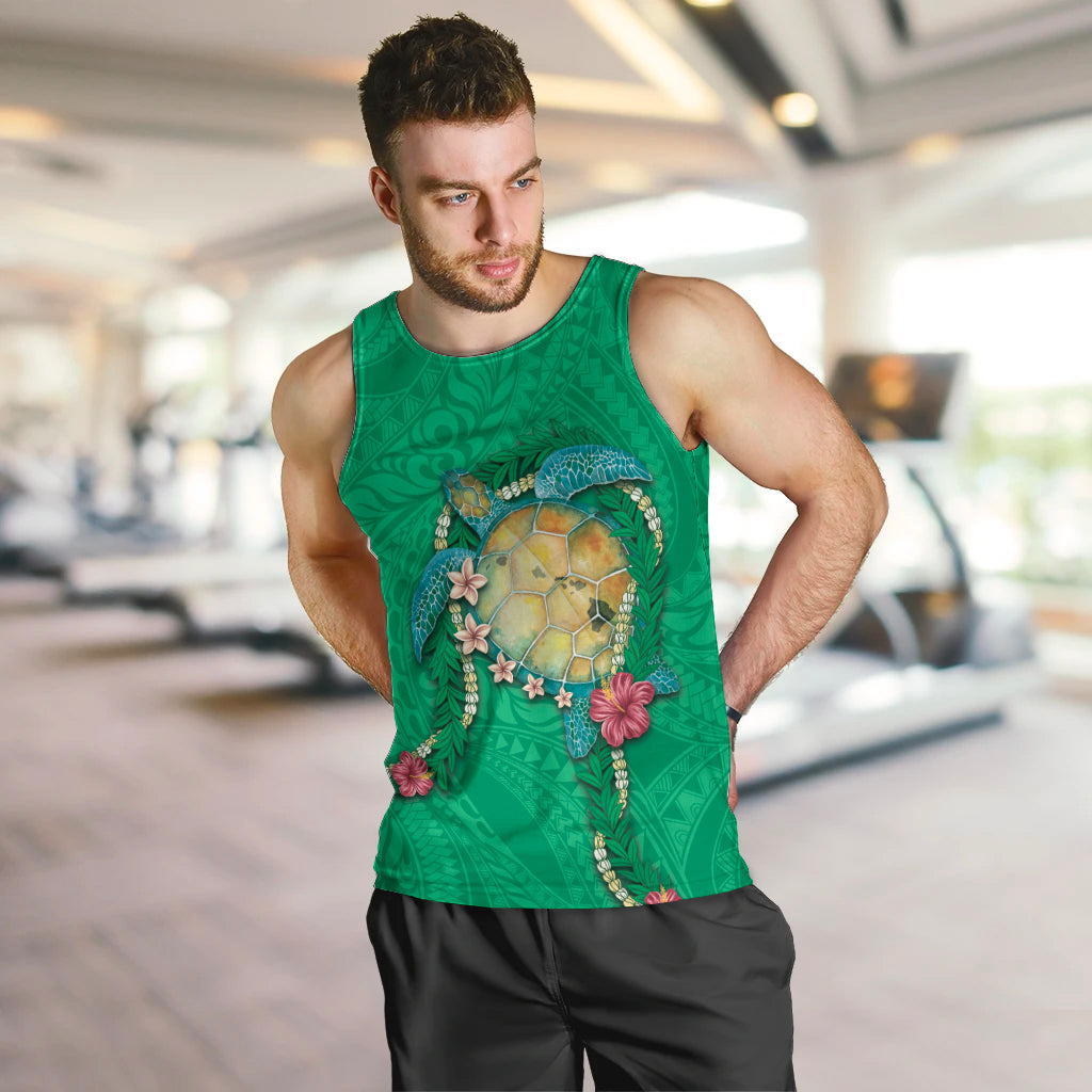 Hawaii Pikake and Maile Lei Men Tank Top Honu Polynesian Pattern Green Color LT03 Green - Polynesian Pride